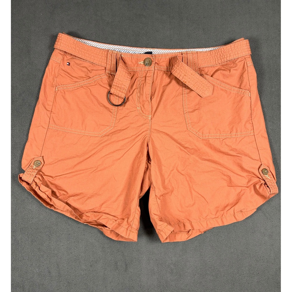 Tommy Hilfiger Shorts Womens 14 Orange Cotton Belted Cargo Casual